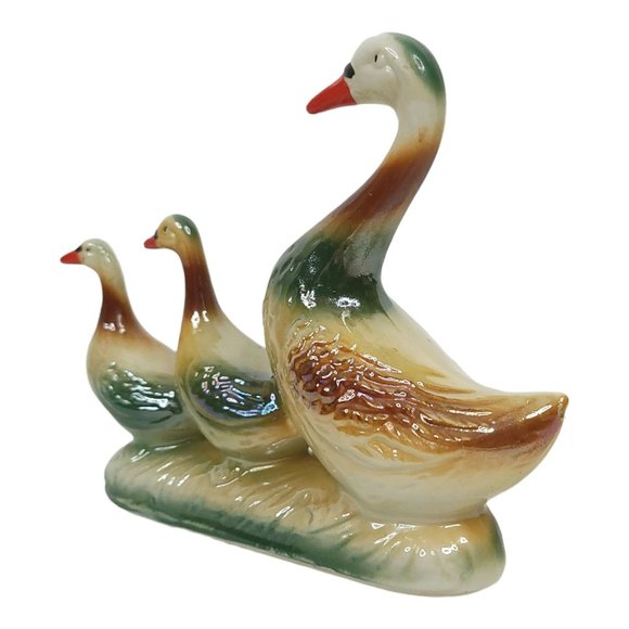 Vintage Porcelain 3 Geese Mother Goose Goslings Figurine Lustreware Brazilian - Picture 7 of 12